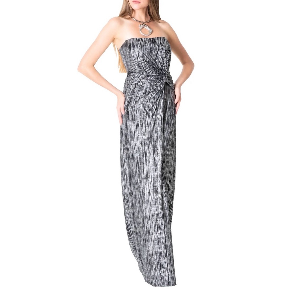 David Meister Strapless Black and White Marled Gown